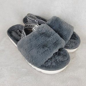 Koolaburra By UGG Women's Fuzz'n II Grey Faux Fur Sling Back Sandals Size 7